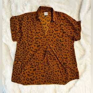 CAbi Leopard Print Blouse Medium Brown Animal Print Short Sleeve Top